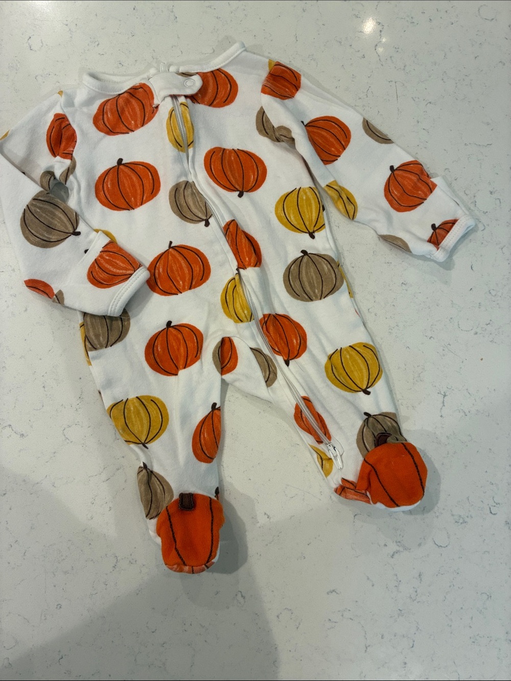 White Pumpkin-Print Footed One-Piece for Kids